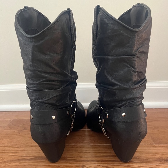 Dingo Olivia Black Slouch Leather Cowboy Boots - Picture 4 of 10